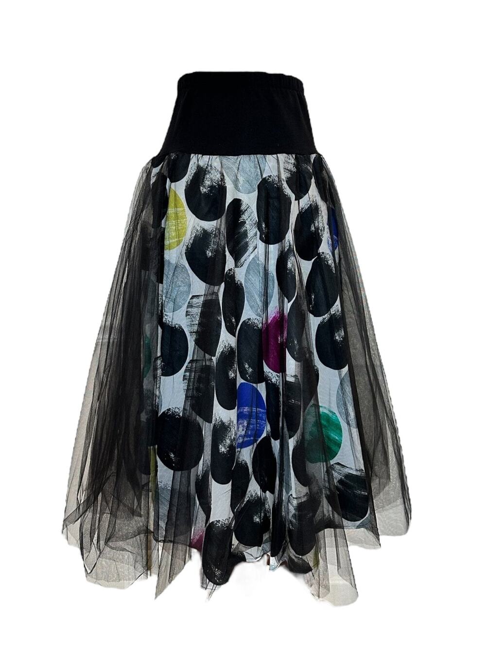 Luukaa Women's Tutu Skirt Size 6 Midi Black and Polka Dot Trendy Skirt NWT